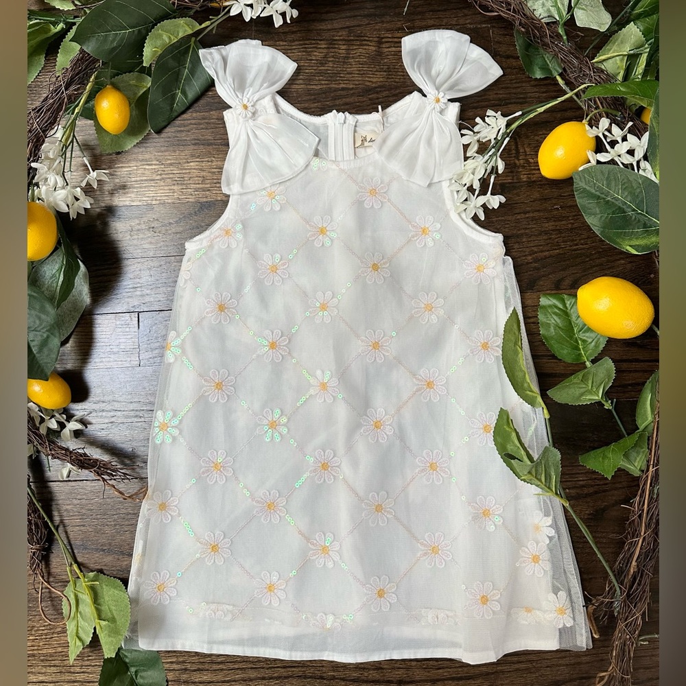 Doe a Dear white sequin daisy mesh dress